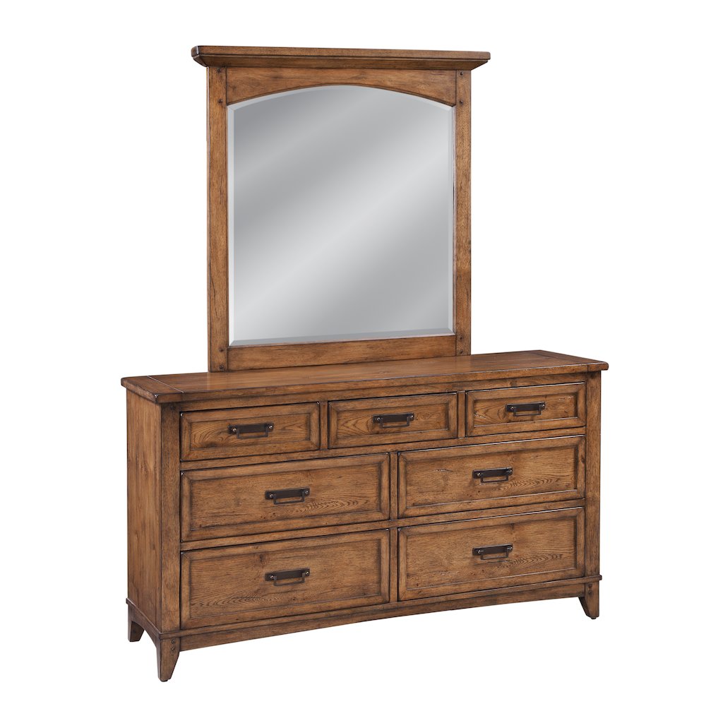 Oakdale 7-Drawer Dresser with Mirror- Honey Oak