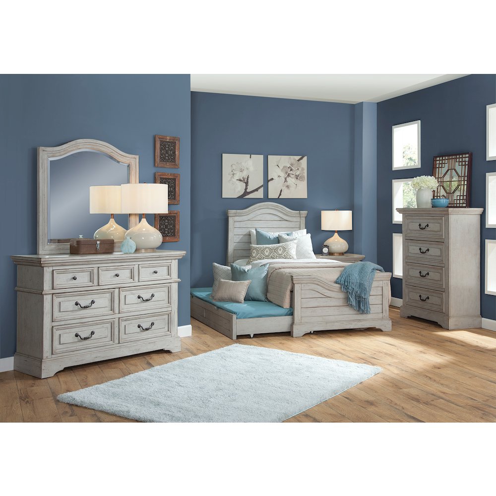 Stonebrook Twin Panel Bed – with Trundle – Light Distressed Antique Gray