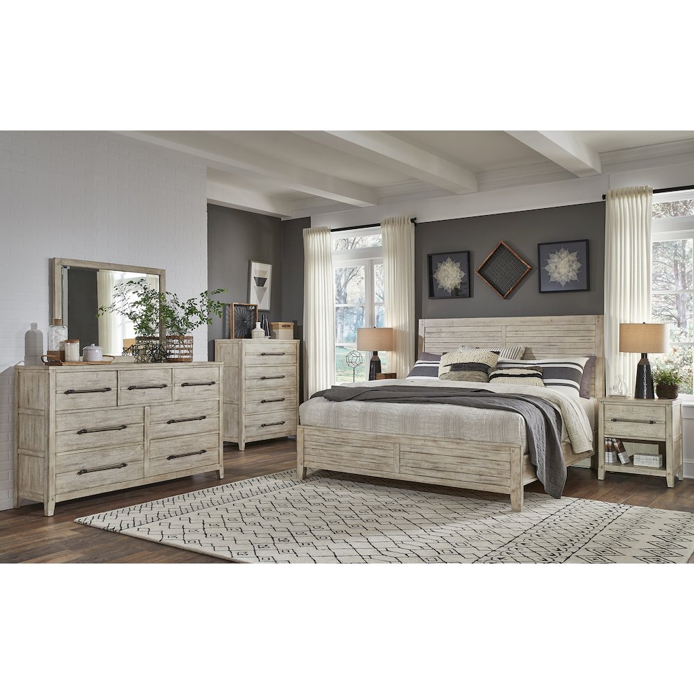 Aurora Queen Panel Bed – With Panel Footboard – Whitewash