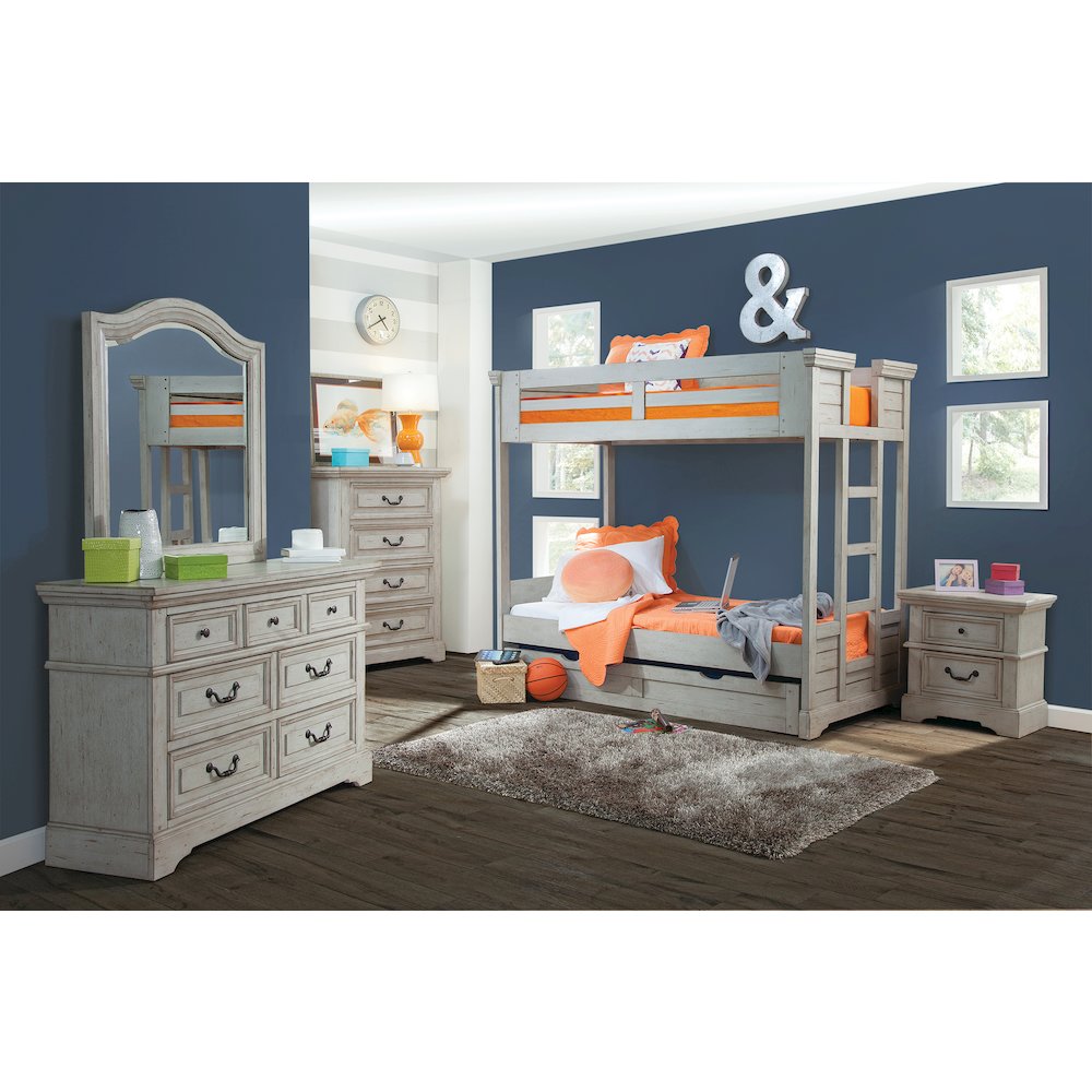 Twin 3/3 over 3/3 Bunkbed – with Trundle – Light Distressed Antique Gray