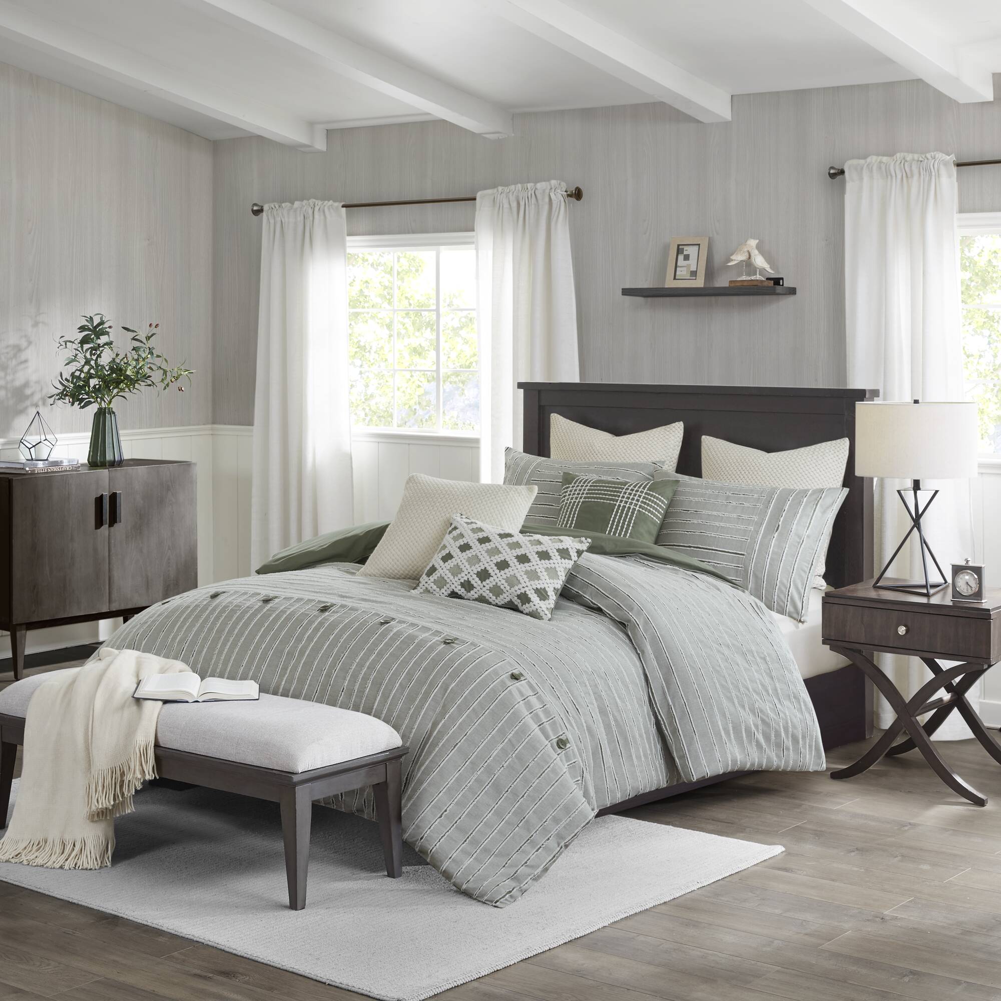 Essence Oversized Cotton Clipped Jacquard Comforter Set with Euro Shams and Throw Pillows