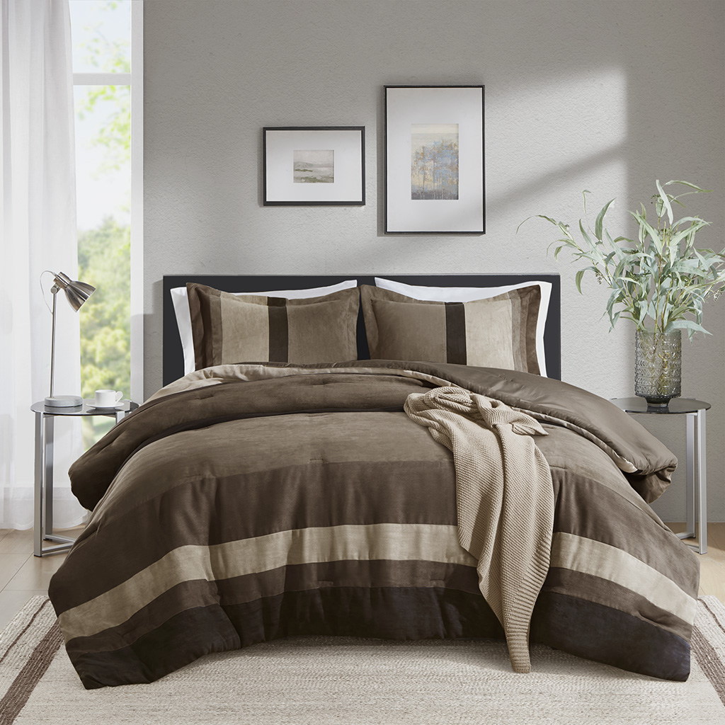 Highland Stripe Pieced Faux Suede Comforter Set