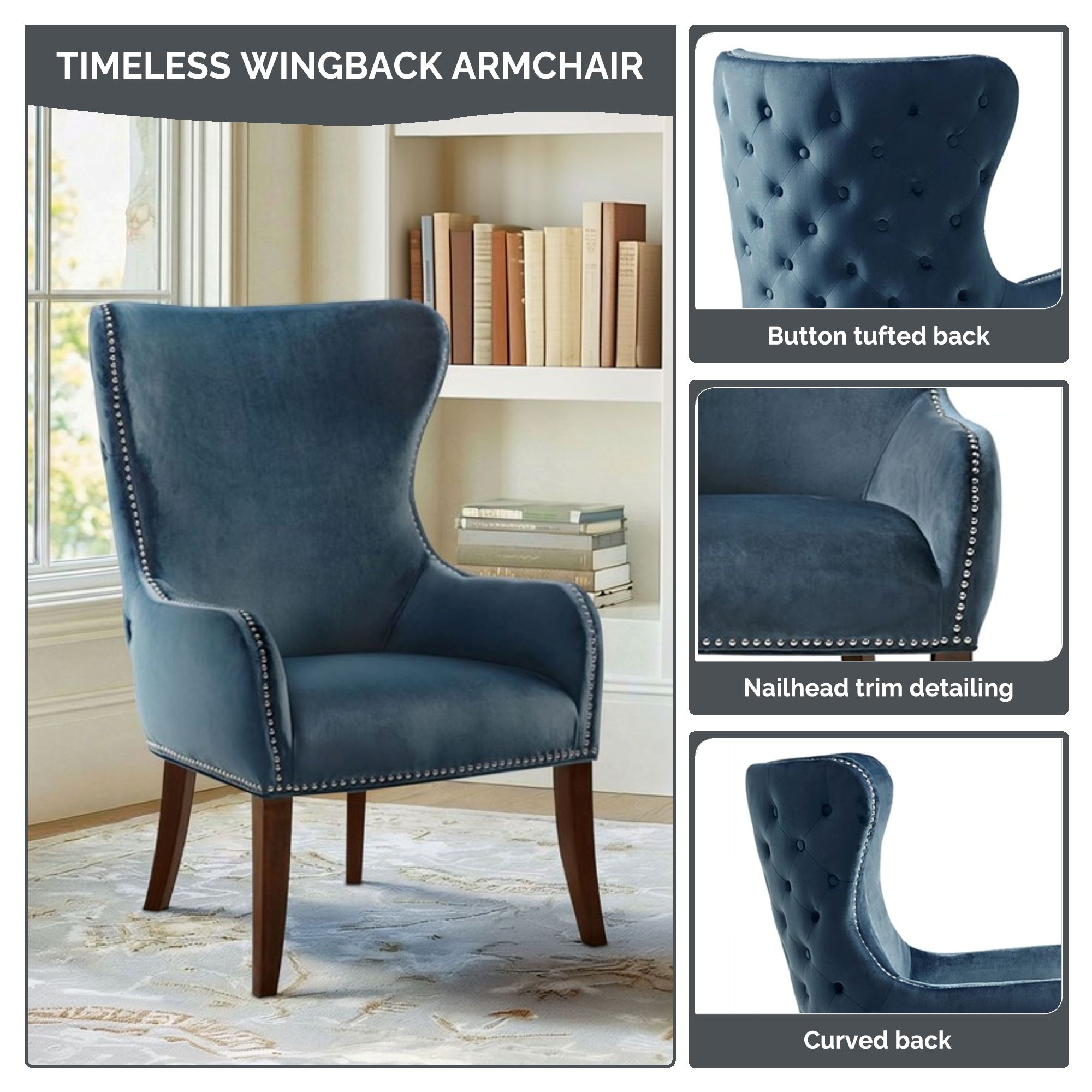 Hancock Button Tufted Wingback Accent Chair with Nailhead Trim