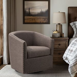 Tyler Upholstered Swivel Barrel Chair with Nailheads from Madison Park in  Chocolate. Tyler Upholstered Swivel Barrel Chair with Nailheads from Madison Park in  Chocolate. Tyler Upholstered Swivel Barrel Chair with Nailheads from Madison Park in  Chocolate. Tyler Upholstered Swivel Barrel Chair with Nailheads from Madison Park in  Chocolate. Tyler Upholstered Swivel Barrel Chair with Nailheads from Madison Park in  Chocolate.