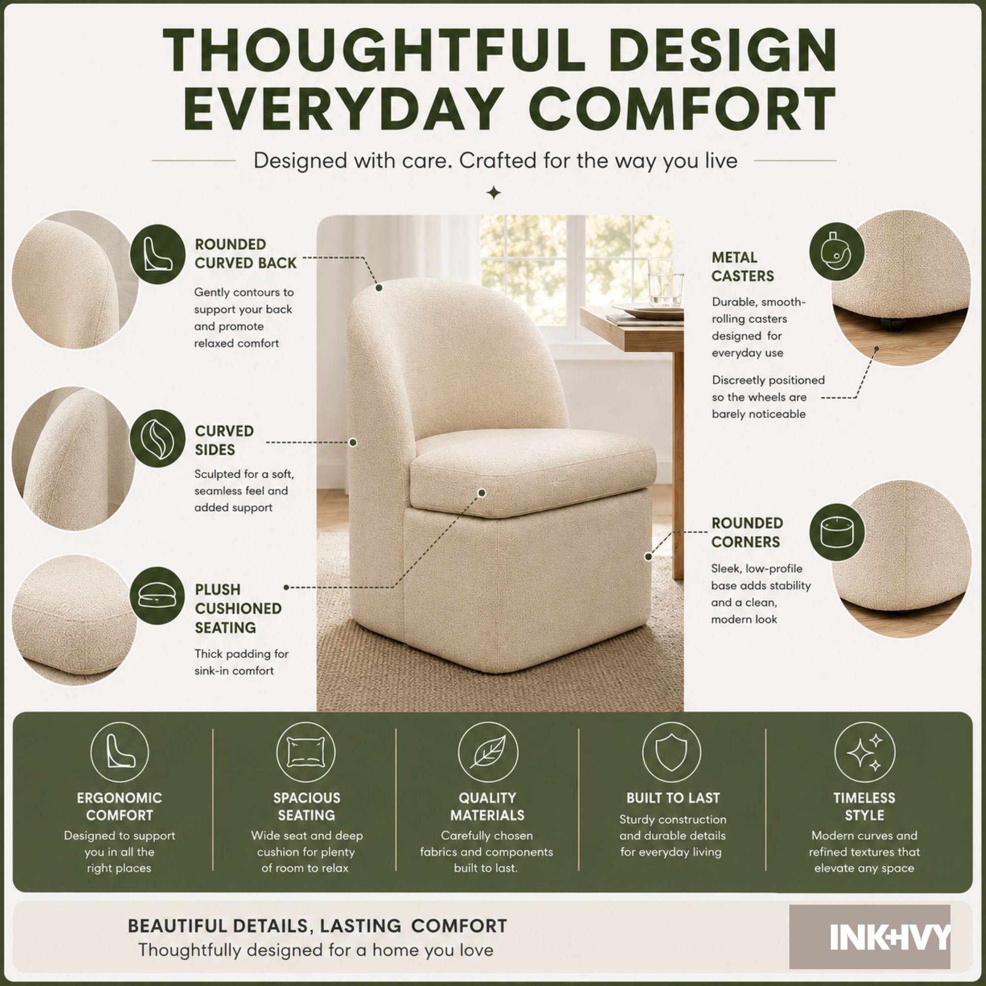 Lyra Dining Chair with castors