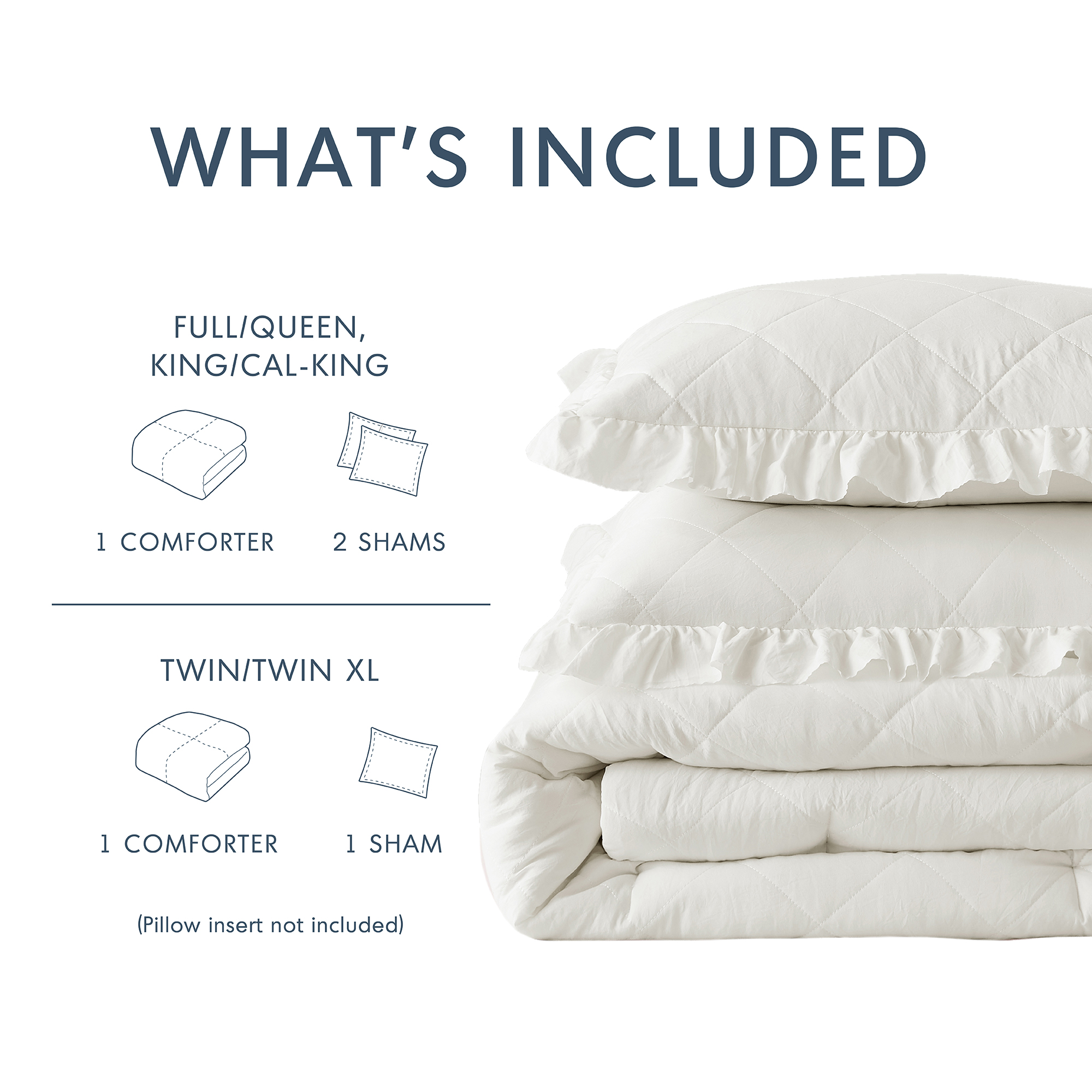 Hannah Diamond Quilted Ruffle Edge Comforter Set