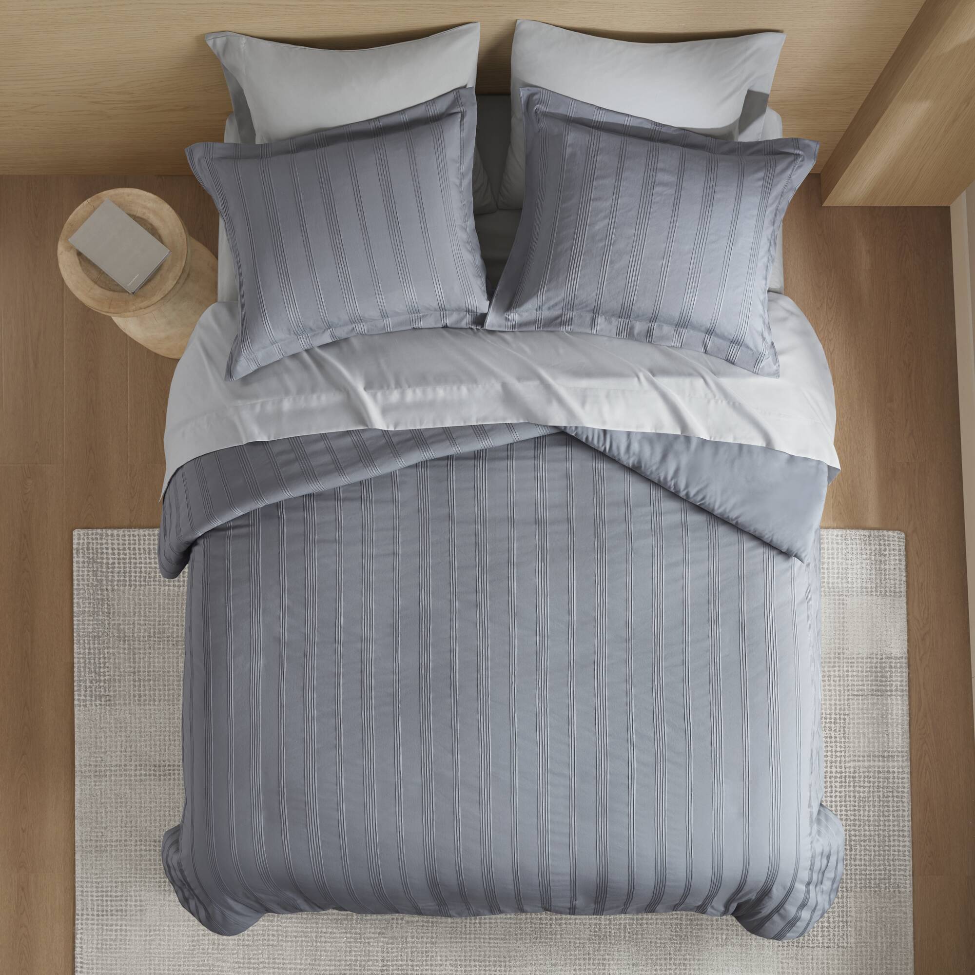 Logan Striped Reversible Pintuck Pleated Duvet Set