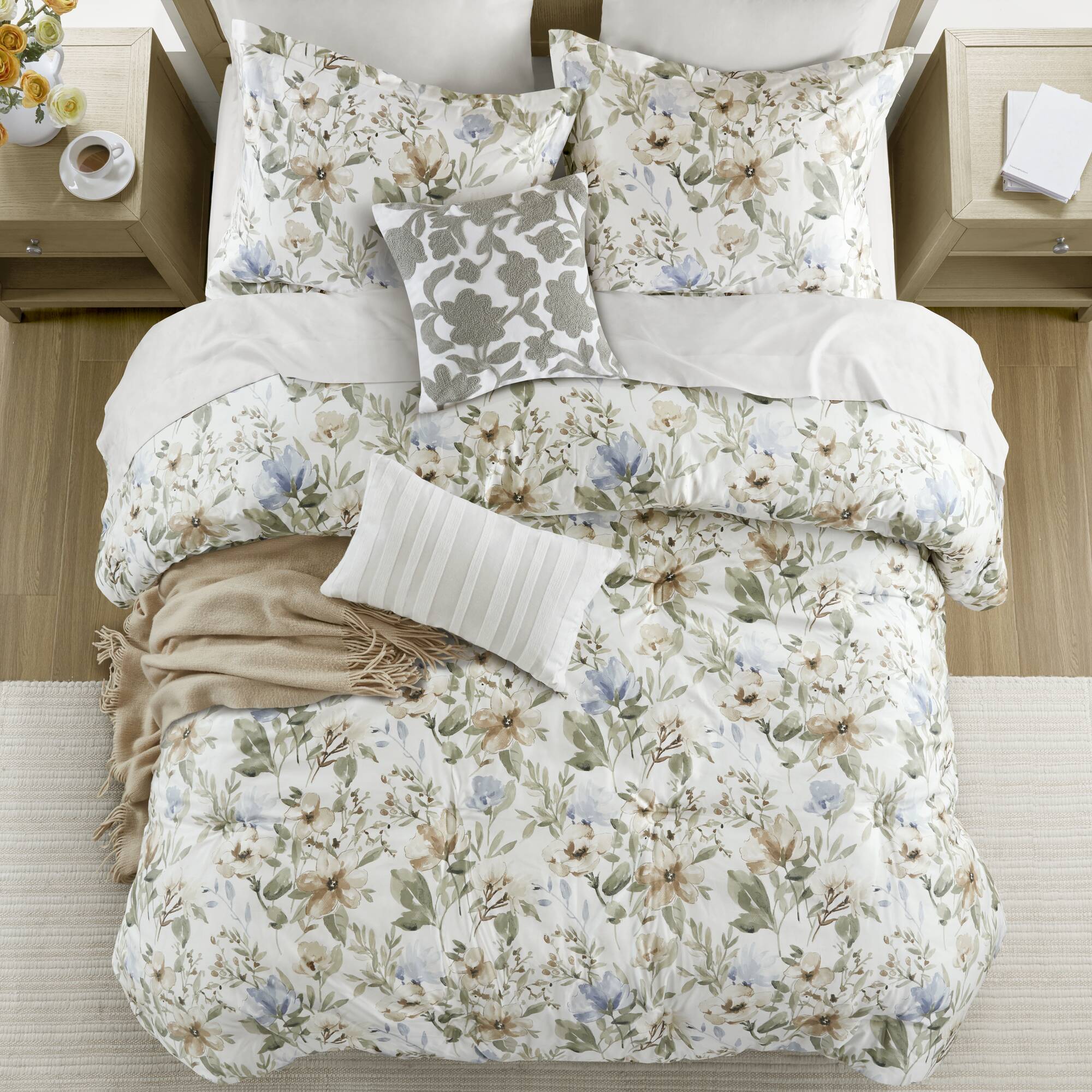 Herbal 6 Piece Cotton Sateen Print Oversized Comforter Set