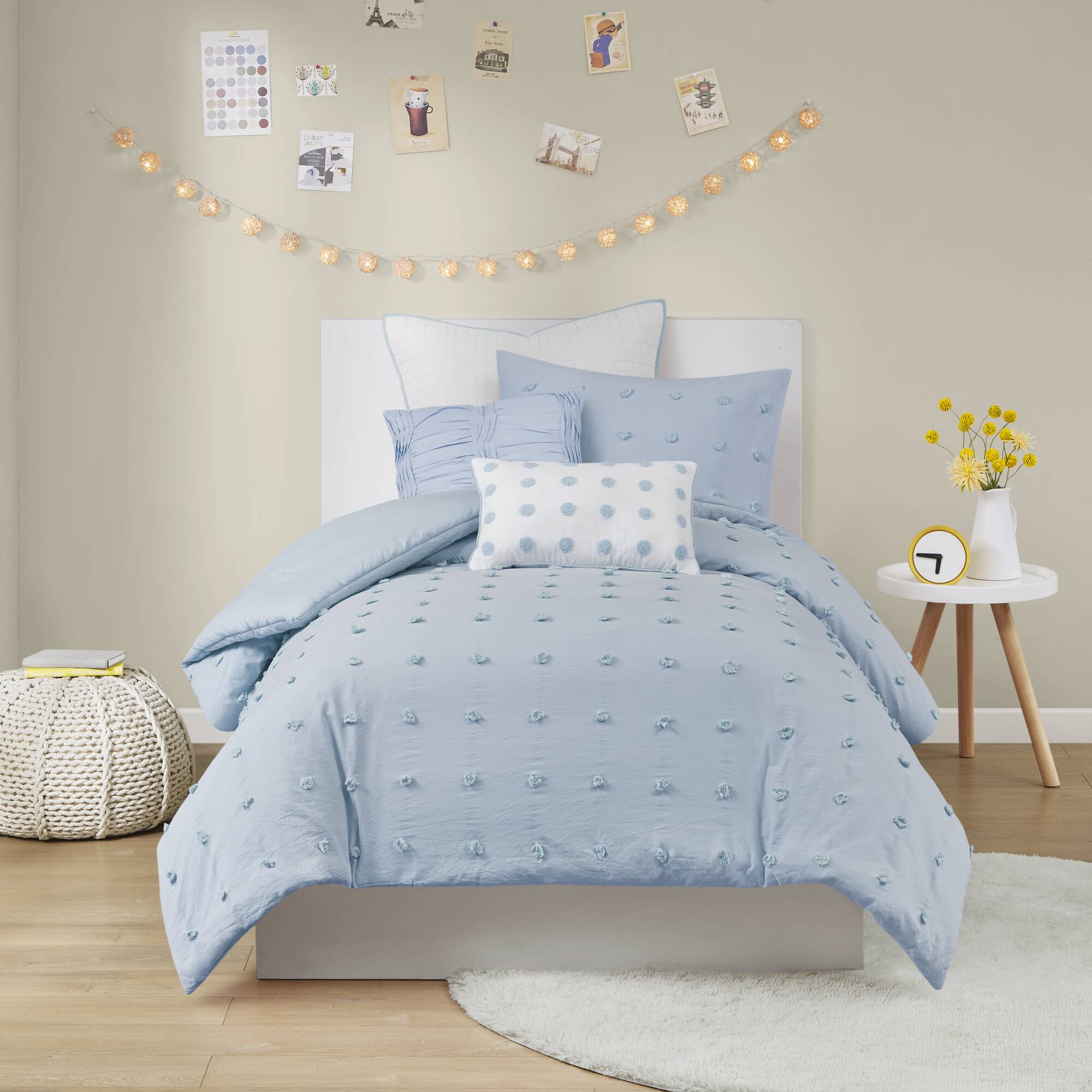 Brooklyn Cotton Jacquard Comforter Set with Euro Shams and Throw Pillows
