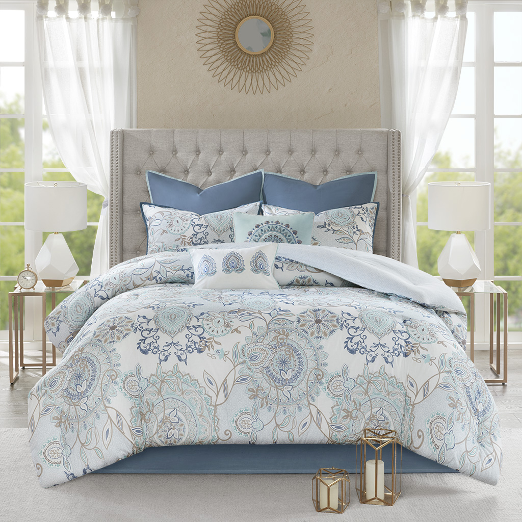 Isla 8 Piece Cotton Floral Printed Reversible Comforter Set