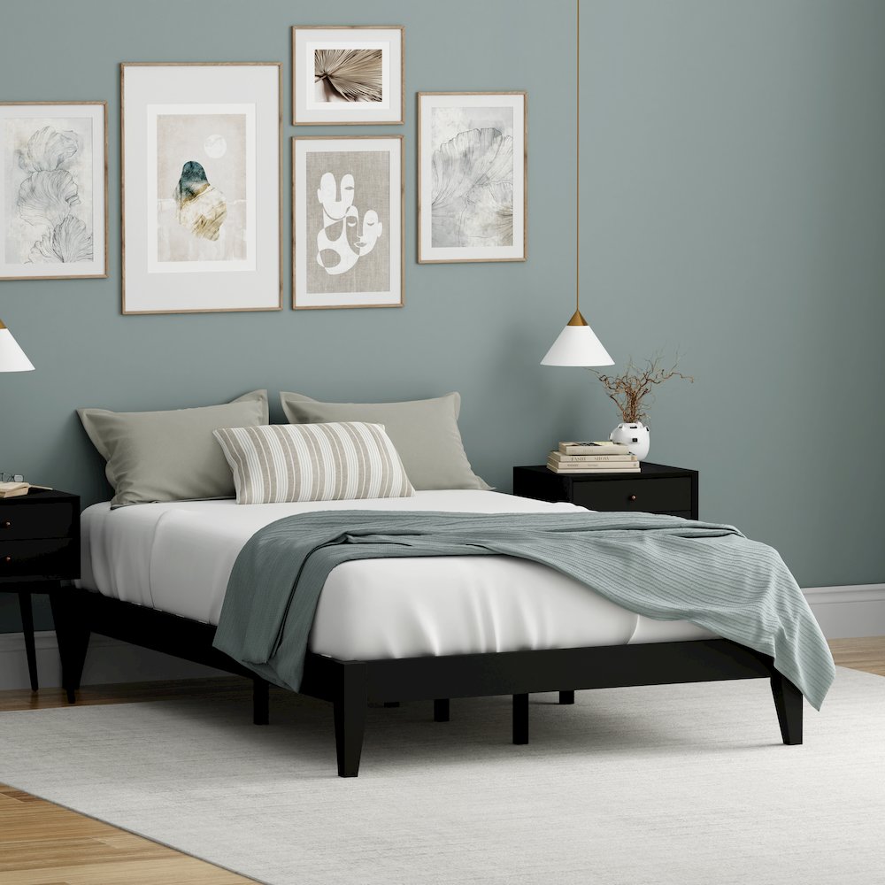 Serene Farmhouse Style Full Wood Bed Frame – Black