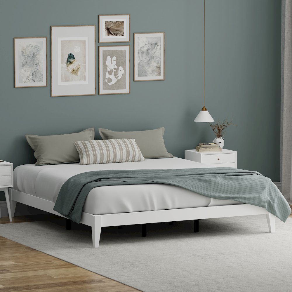 Serene Farmhouse Style King Wood Bed Frame – White
