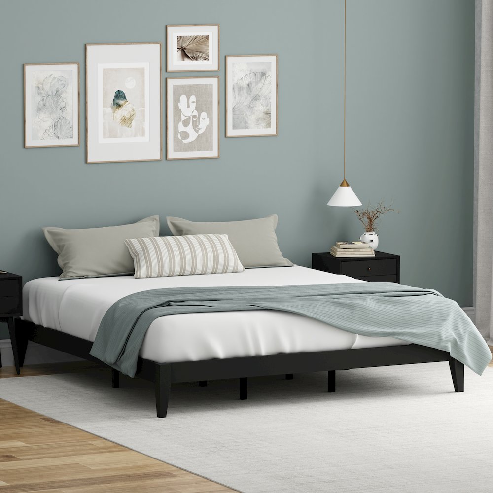 Serene Farmhouse Style King Wood Bed Frame – Black