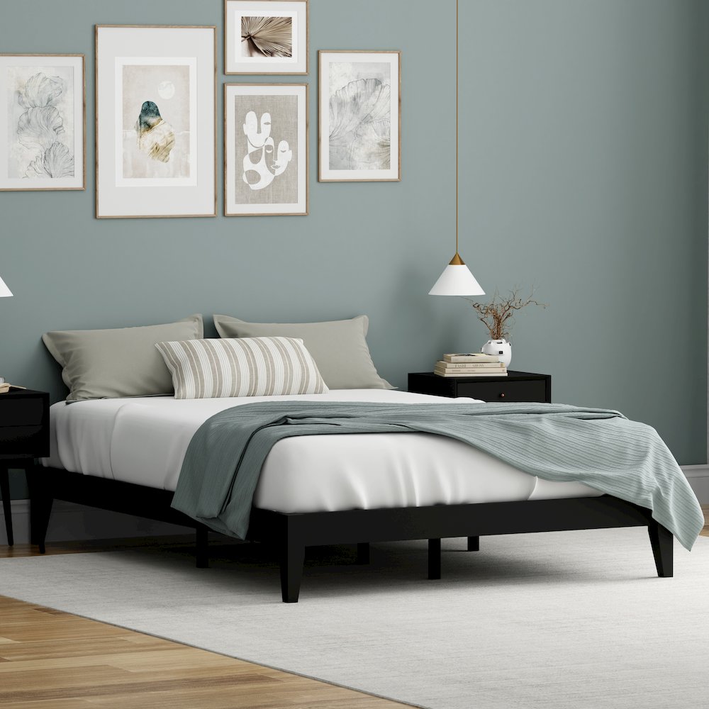 Serene Farmhouse StyleQueen Wood Bed Frame – Black