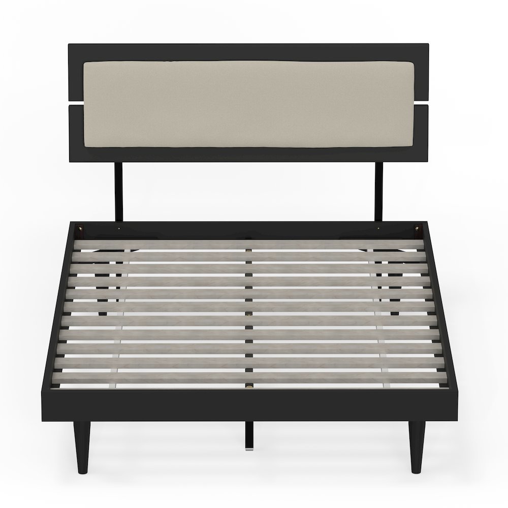 Benoni Full Wooden Bed with Taupe Cushion Black