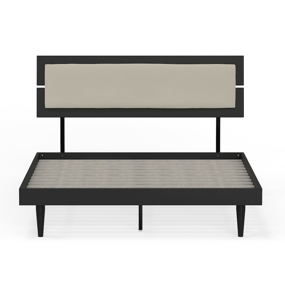 Benoni Queen Wooden Bed with Taupe Cushion Black