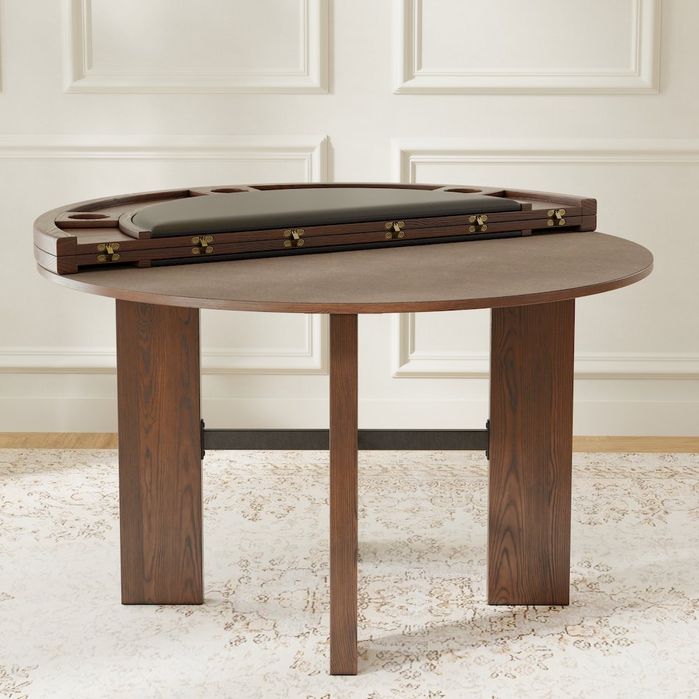 Georgio Dining and Game Table in Walnut Finish with Black Faux Leather Insert