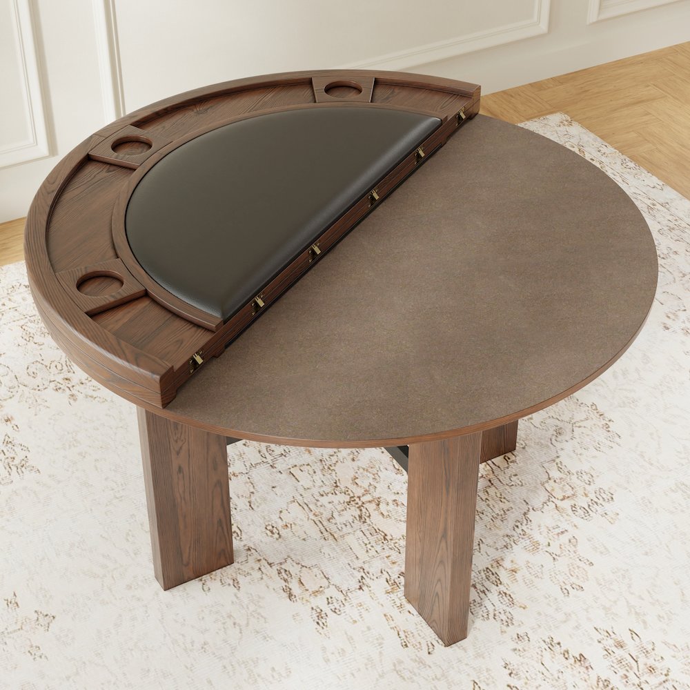 Georgio Dining and Game Table in Walnut Finish with Black Faux Leather Insert