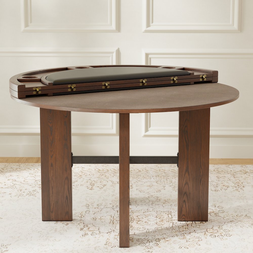 Georgio Dining and Game Table in Walnut Finish with Black Faux Leather Insert