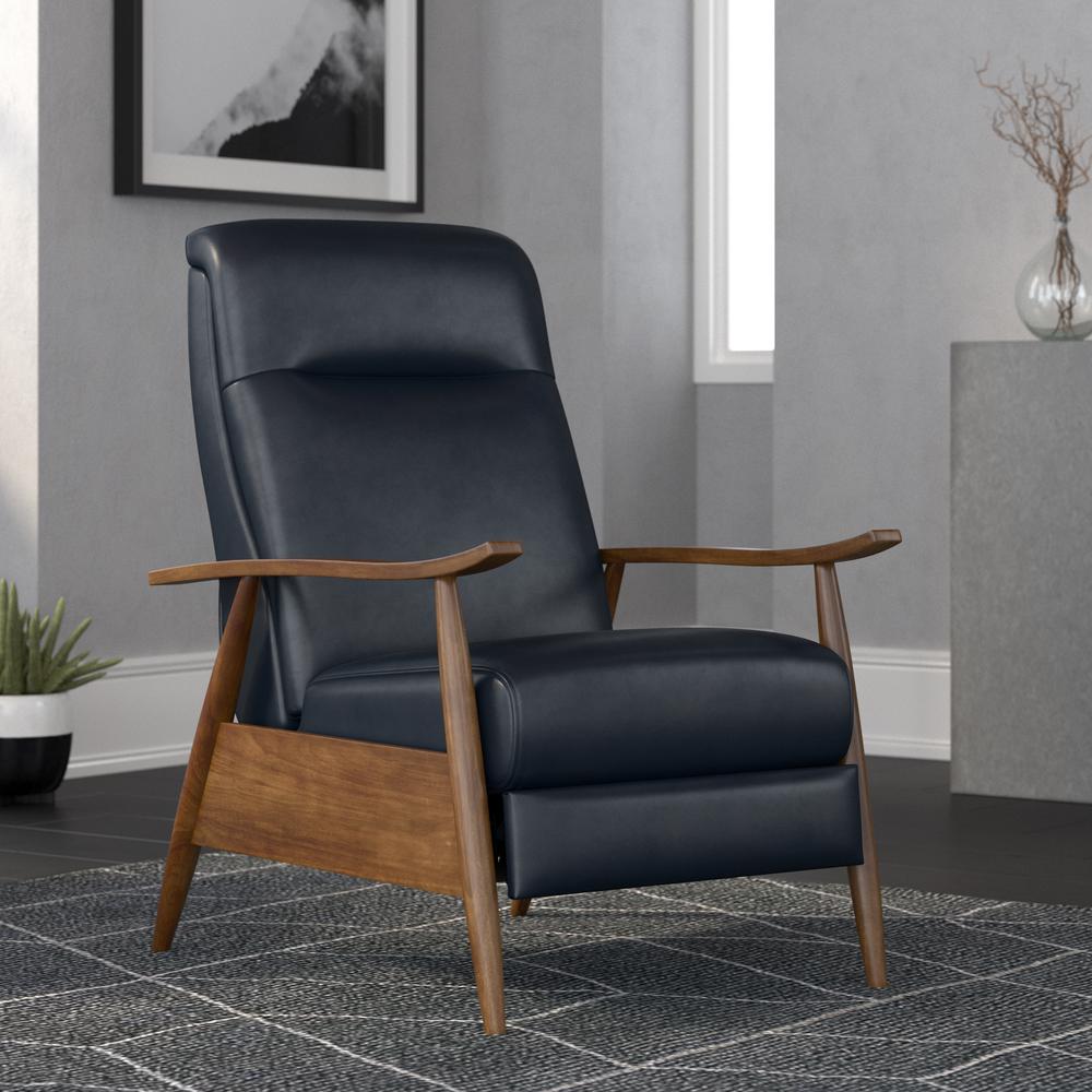 Solaris Wood Arm Push Back Recliner – Midnight Blue