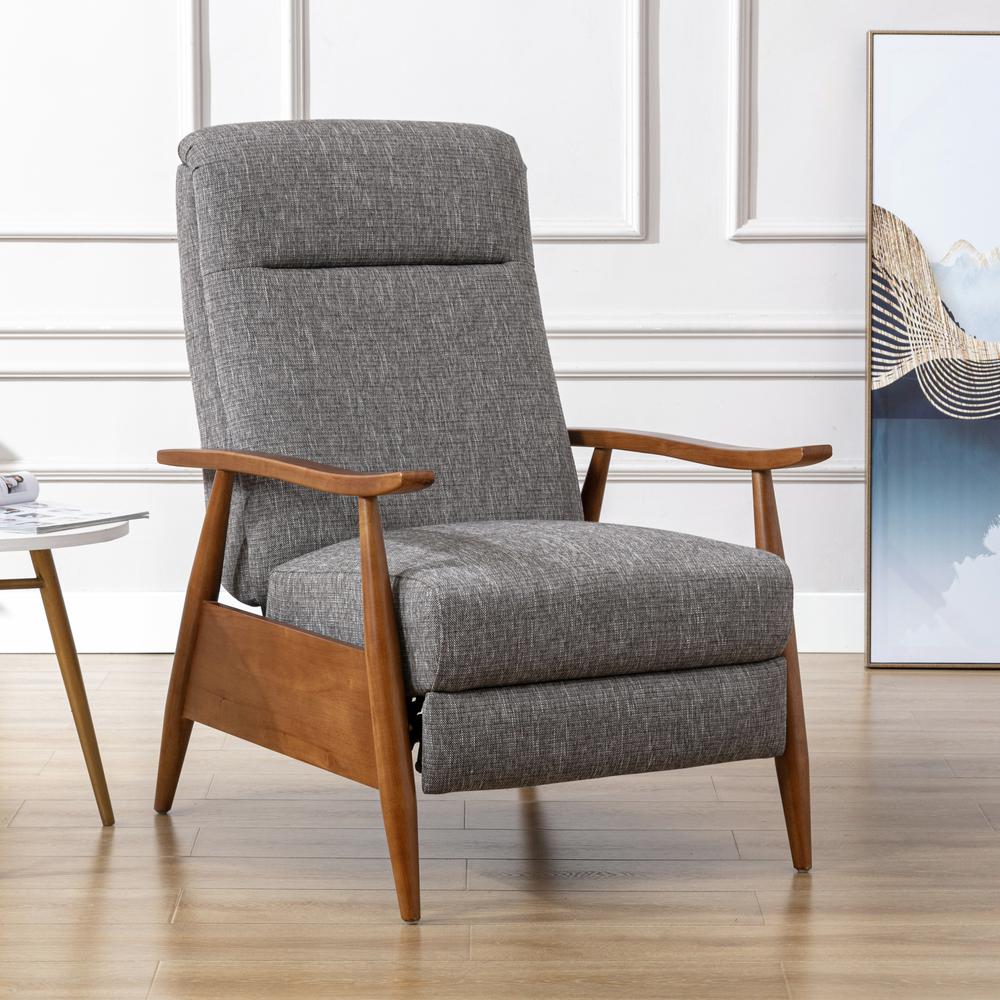 Terni Wood Arm Push Back Recliner in Performance Fabric – Ashen Grey