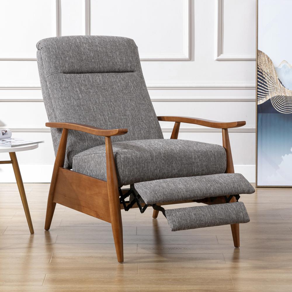 Terni Wood Arm Push Back Recliner in Performance Fabric – Ashen Grey