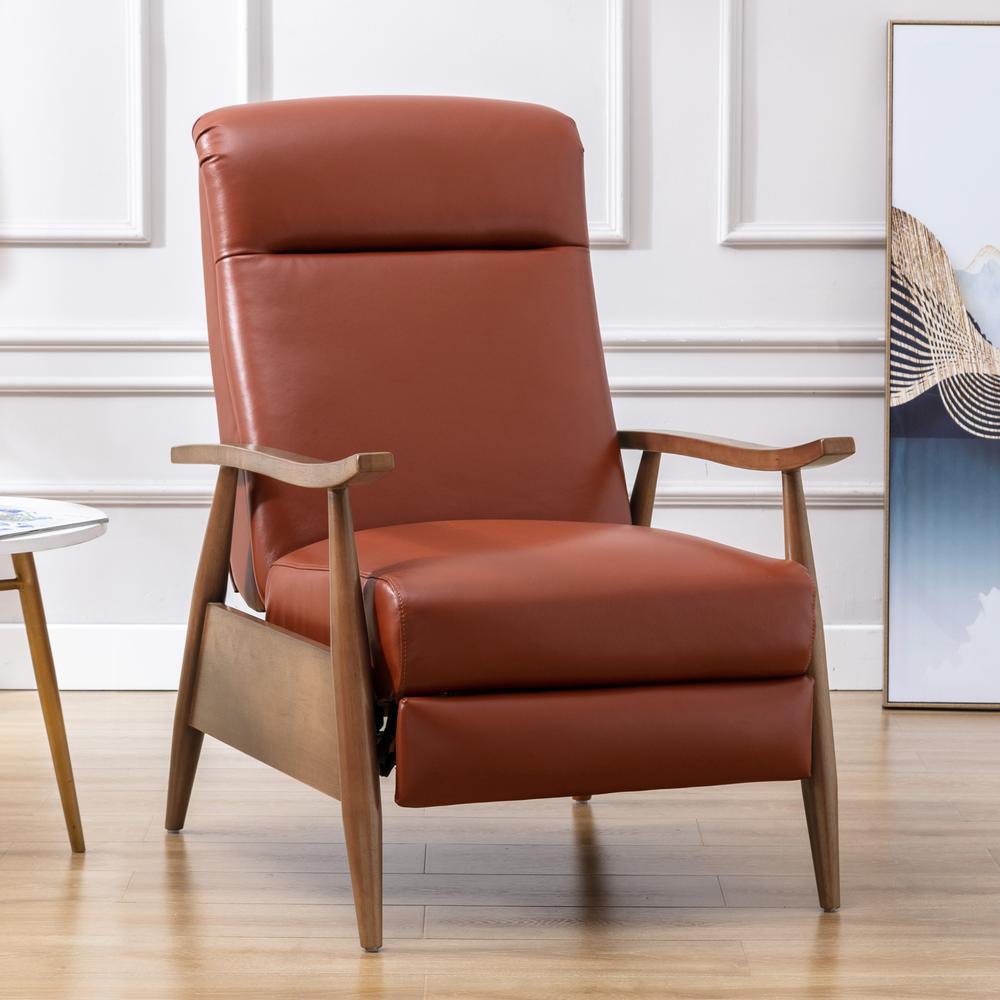 Fairview Leather Wood Arm Push Back Recliner – Caramel
