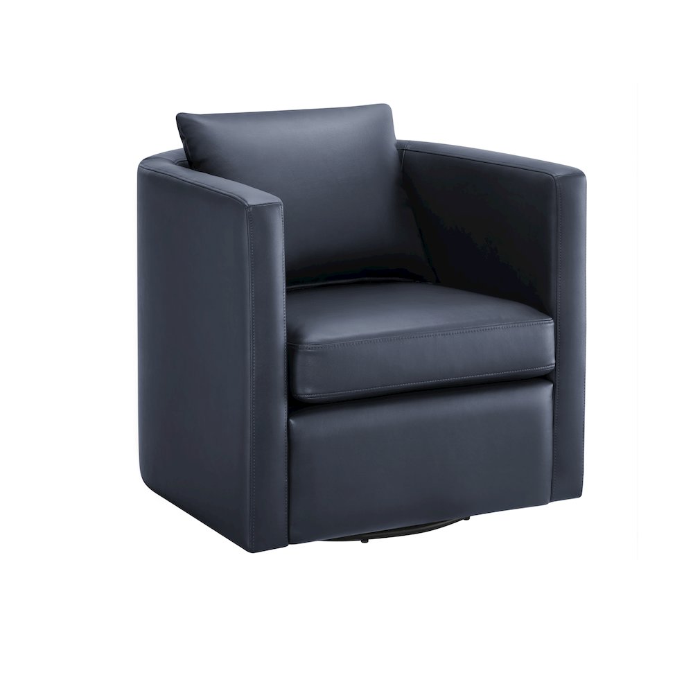 Sheldon Midnight Blue Faux Leather Swivel Barrel Chair