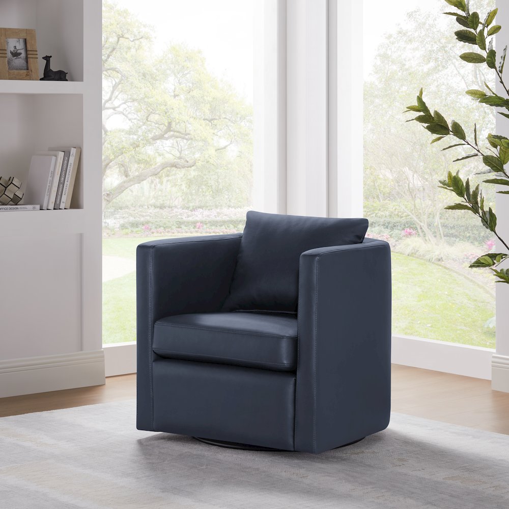 Sheldon Midnight Blue Faux Leather Swivel Barrel Chair