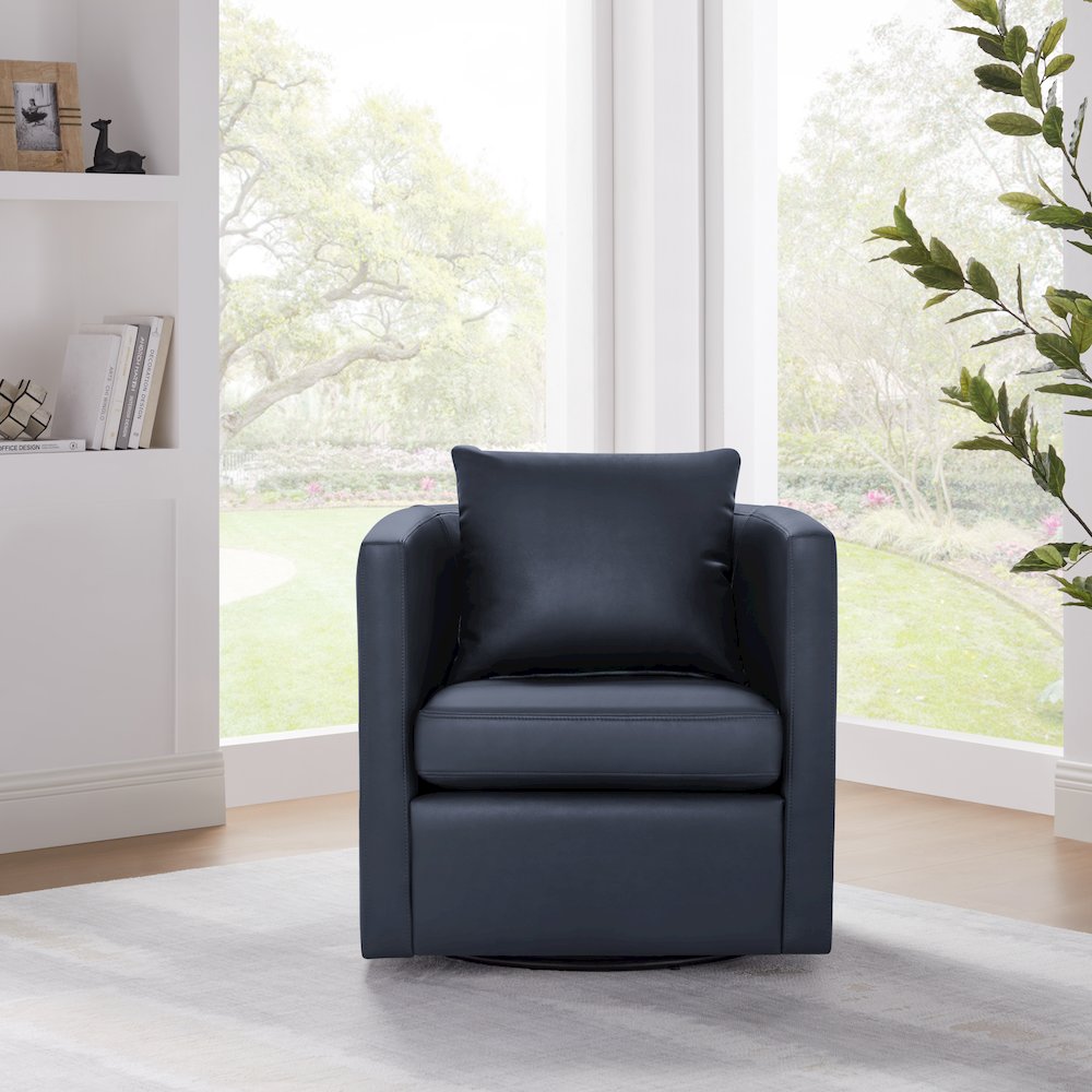 Sheldon Midnight Blue Faux Leather Swivel Barrel Chair