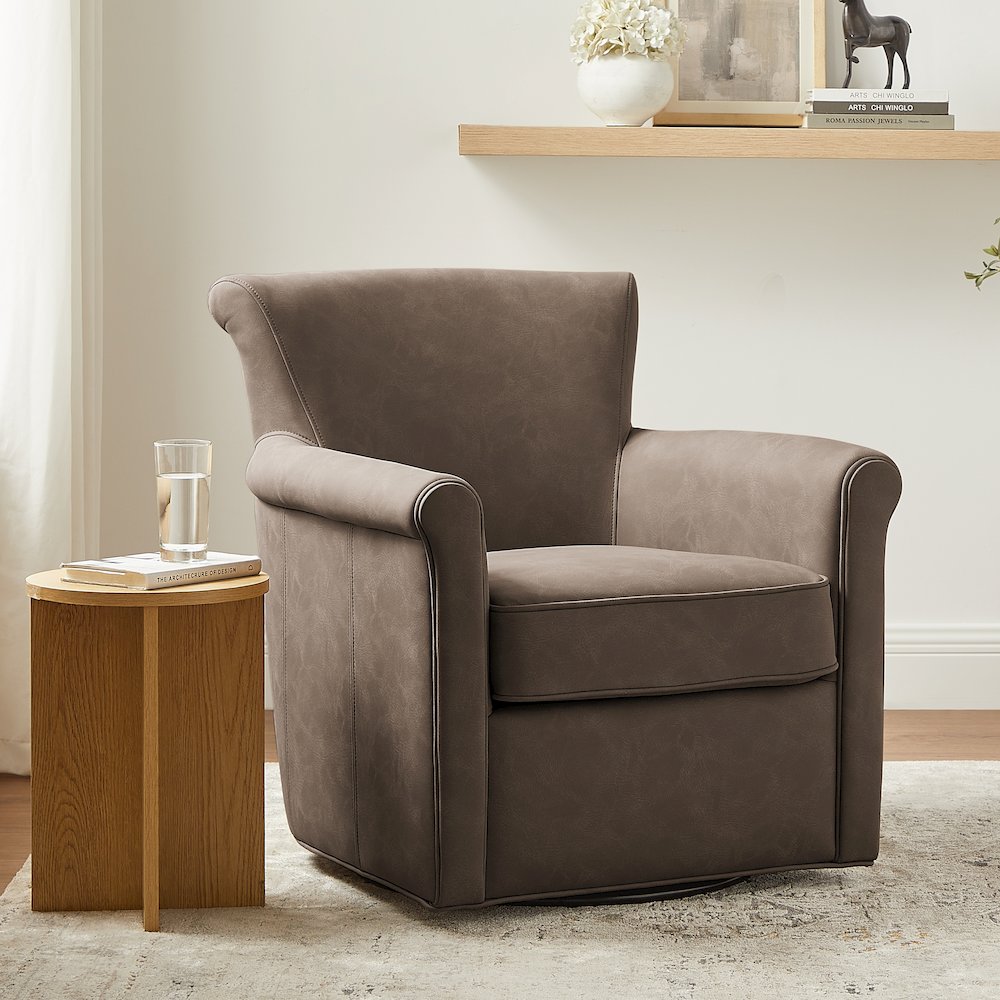 Winton Faux Leather Swivel Accent Chair – Espresso