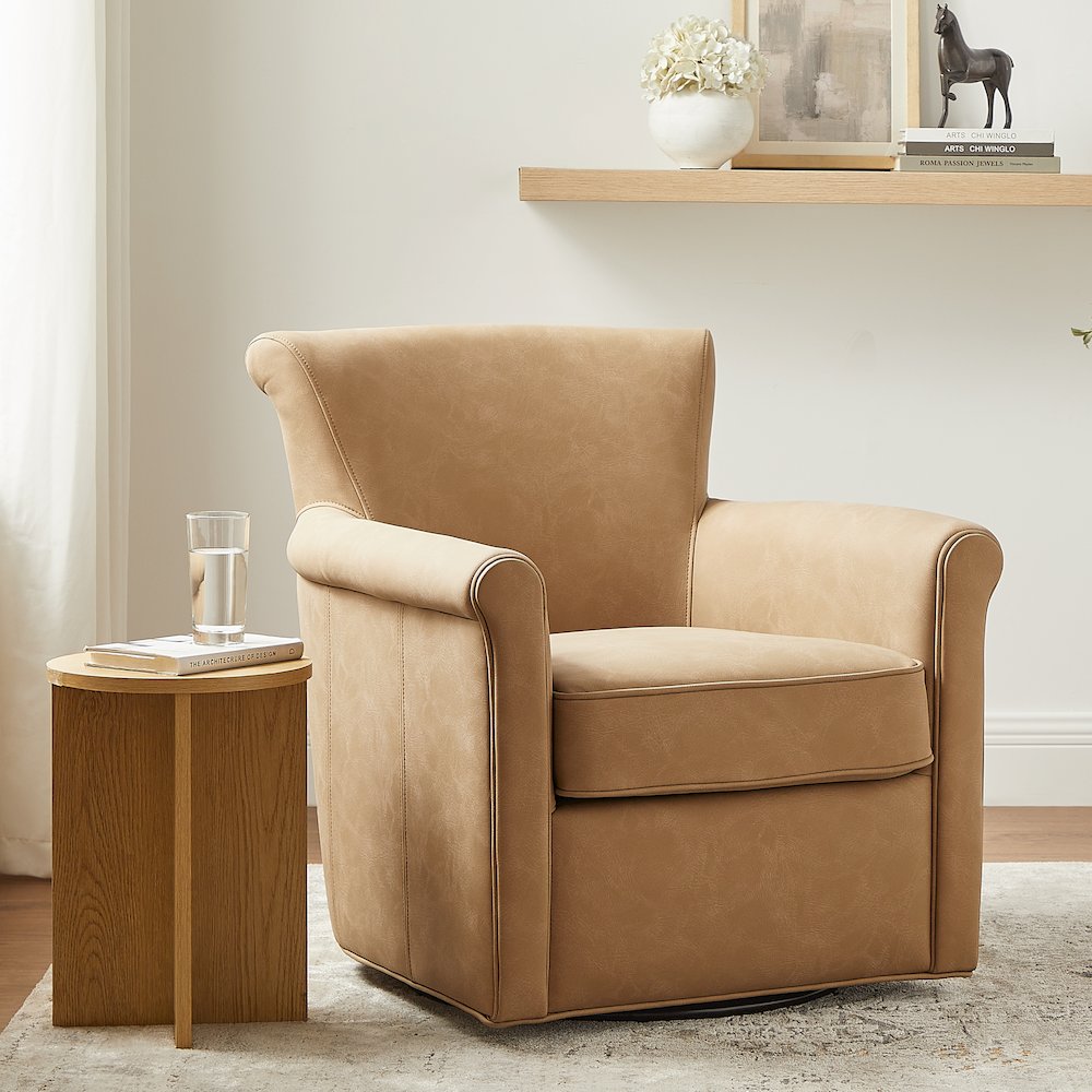 Winton Faux Leather Swivel Accent Chair – Honey Brown