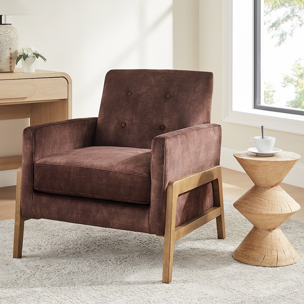 Macon Wood Arm Tufted Back Accent Chair – Espresso