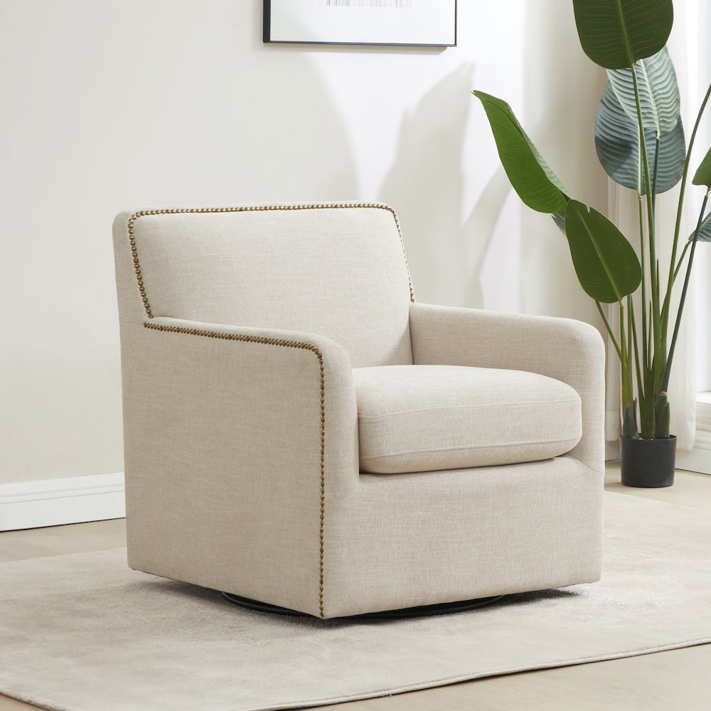 Tolland Swivel Accent Chair with Nailhead Trim – Sand