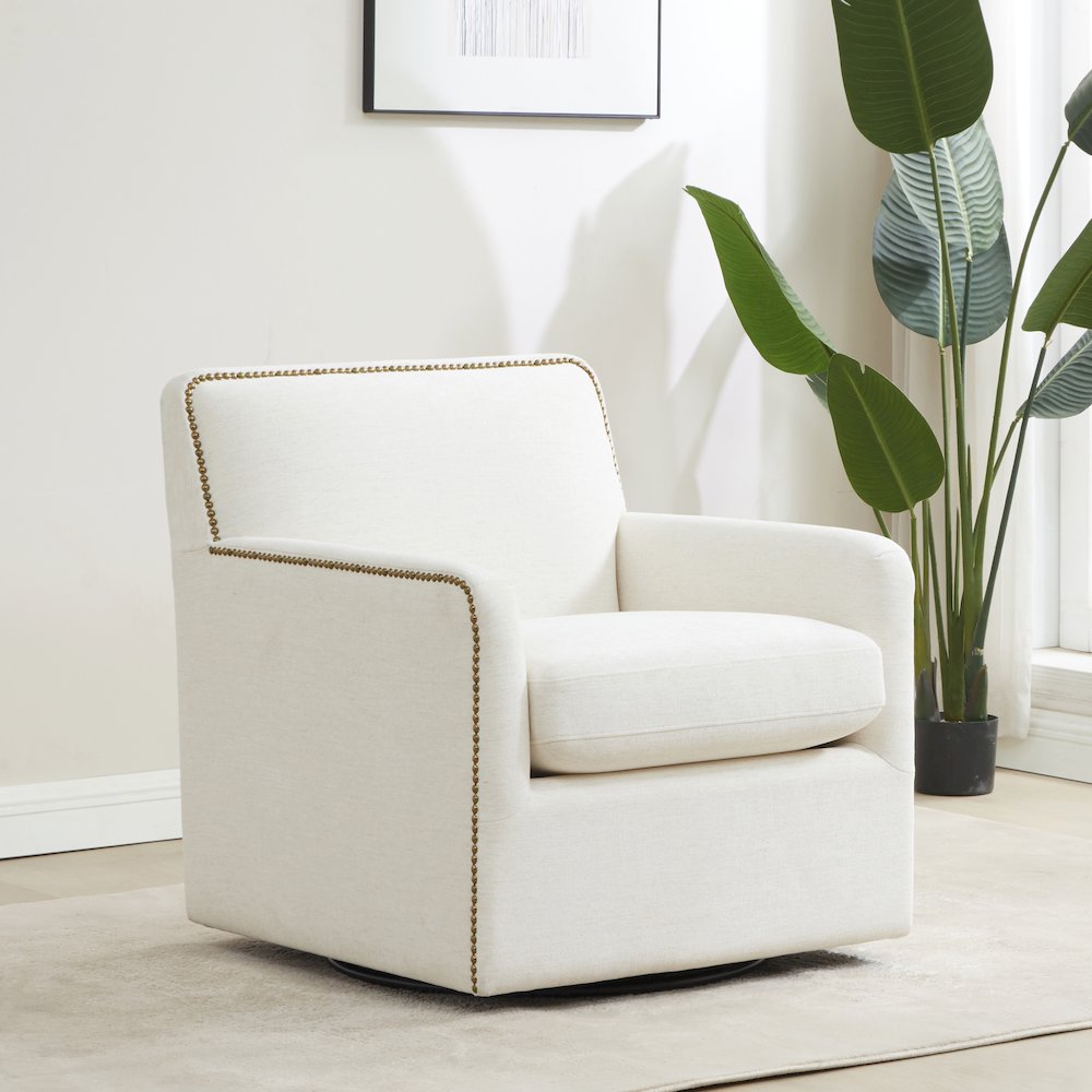 Tolland Swivel Accent Chair with Nailhead Trim – Cream