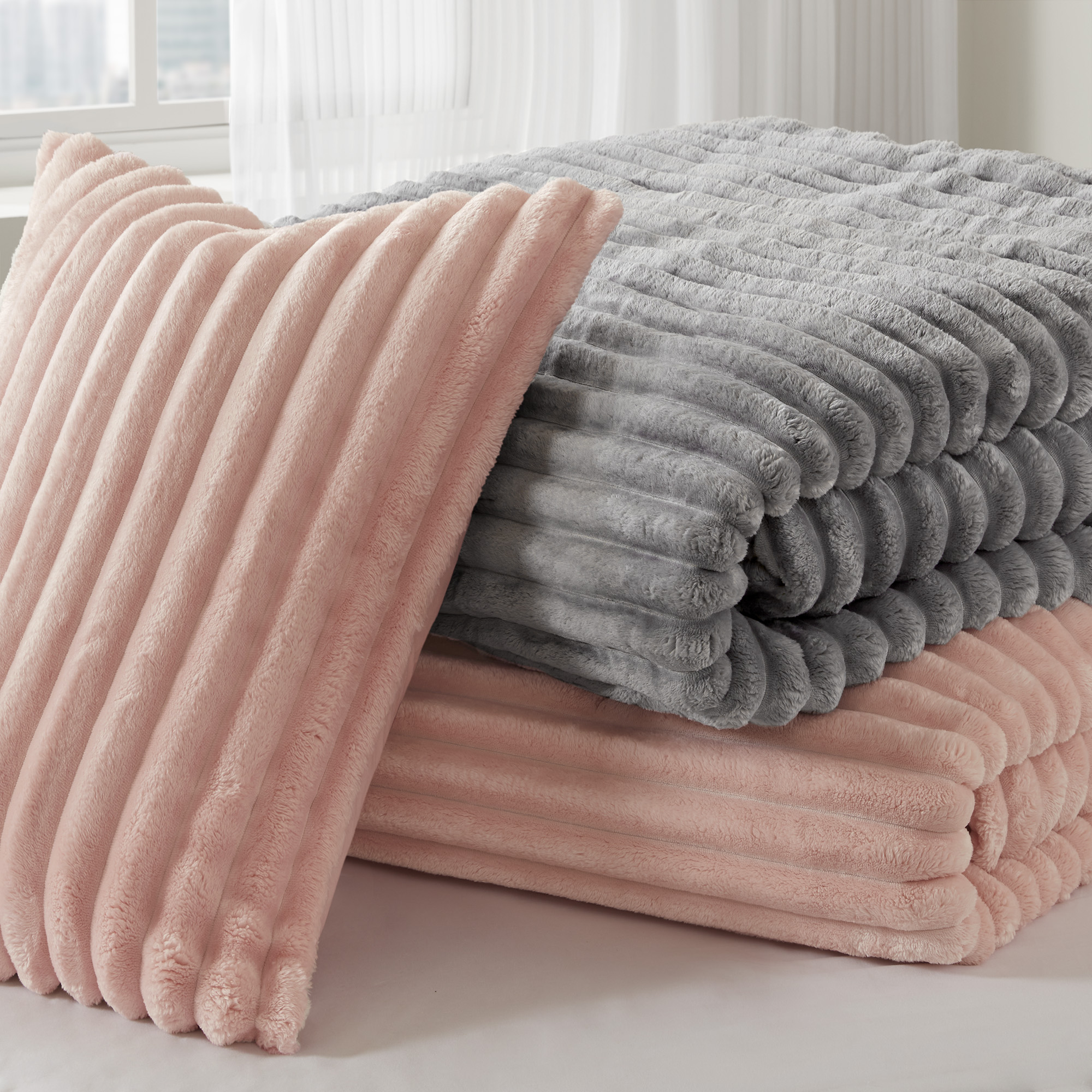Avril Fluffy Ribbed Plush Comforter Set