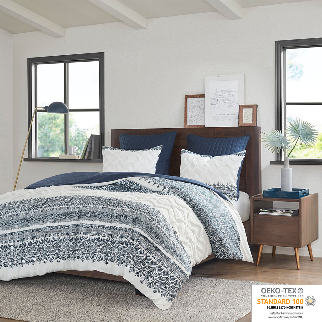 Mila 3 Piece Cotton Duvet Cover Set with Chenille Tufting