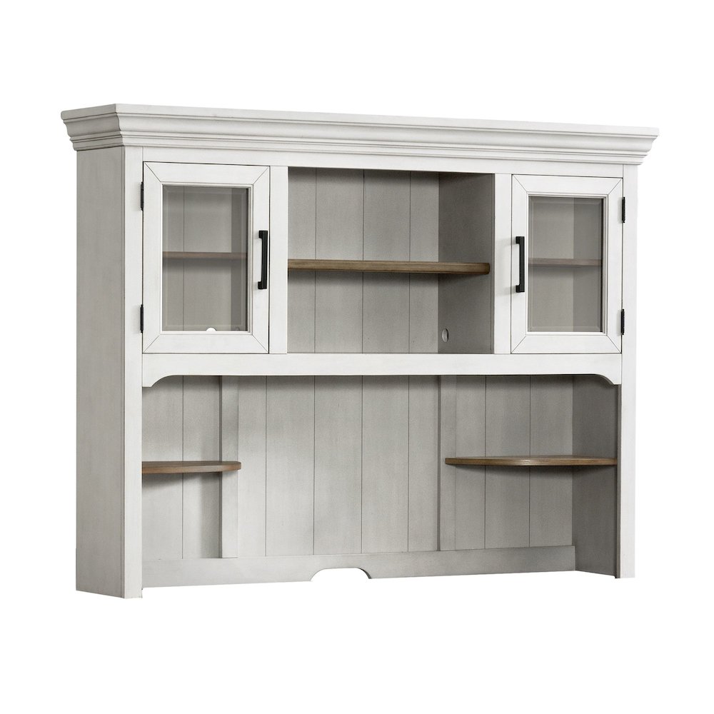 68″ x 52″ Credenza Hutch in Rustic White & French Oak