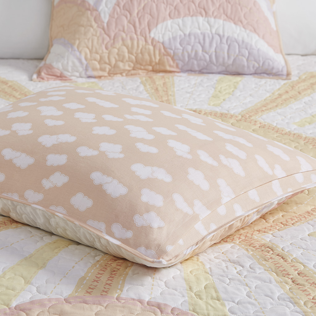 Dawn Reversible Sunshine Printed Cotton Quilt Set with Throw Pillow