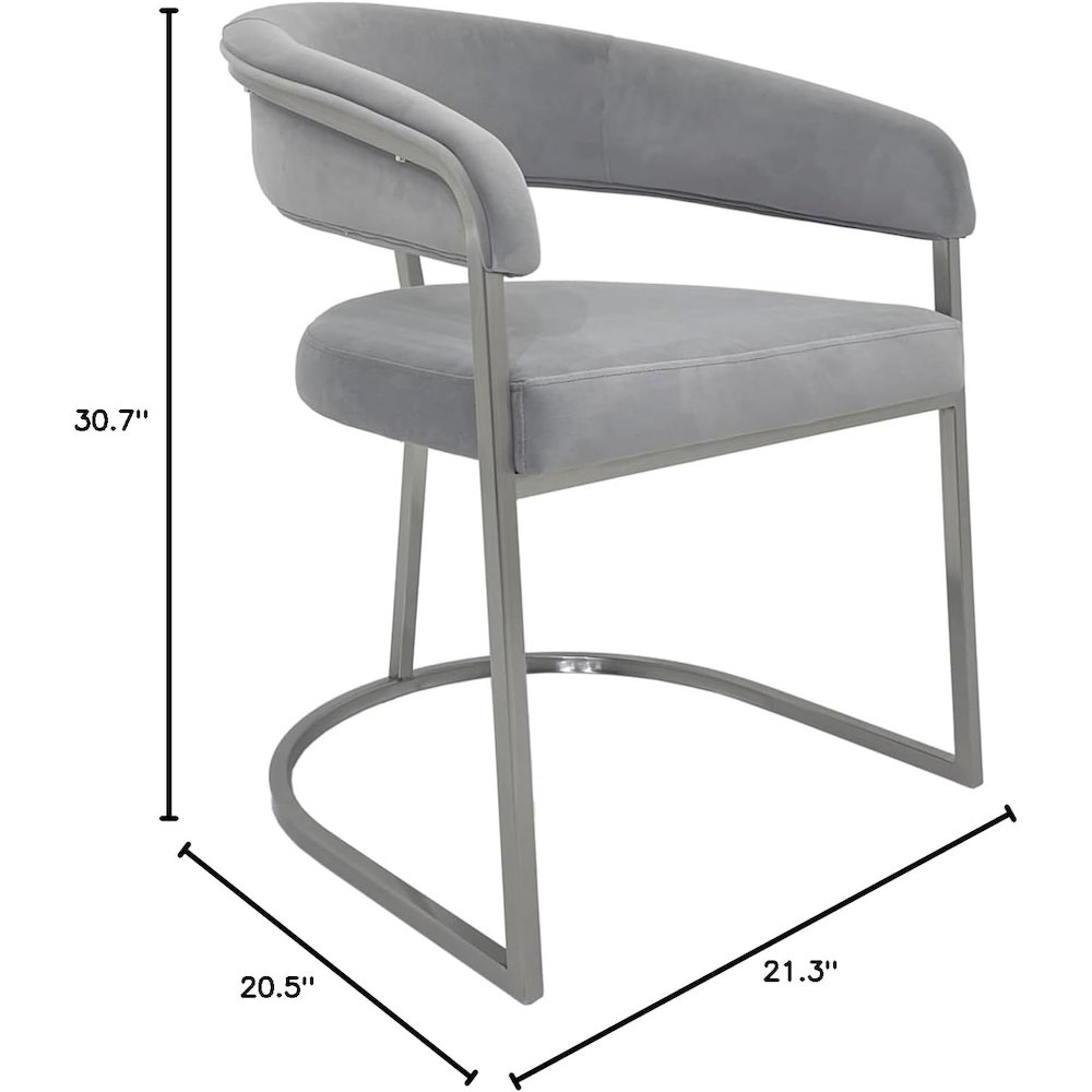 Gray Velvet Cushion Dining Chair with Matte Silver Legs