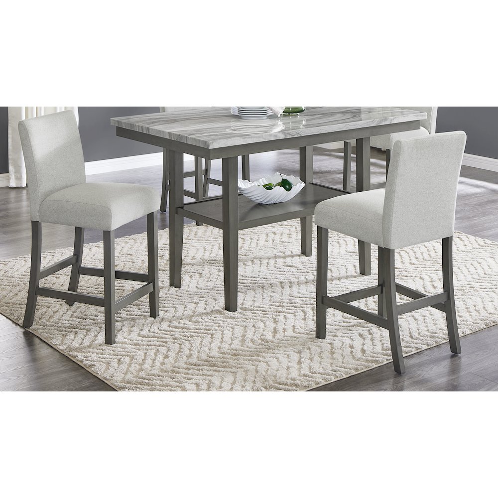Selena Set of 2 Light Gray Fabric Counter Chairs with Gray Wood Frame & Footrest