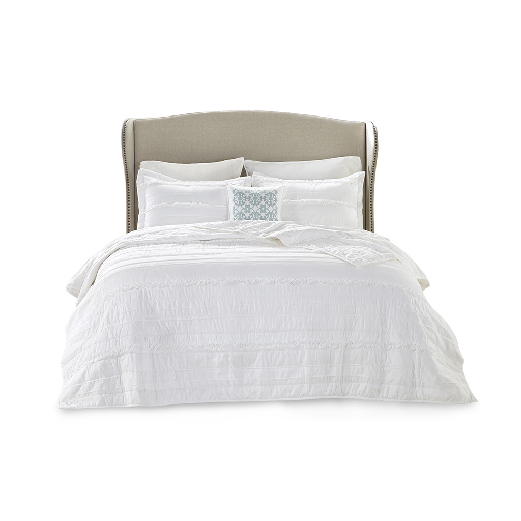 Celeste 4 Piece Microfiber Reversible Ruffle Quilt Set with Throw Pillow
