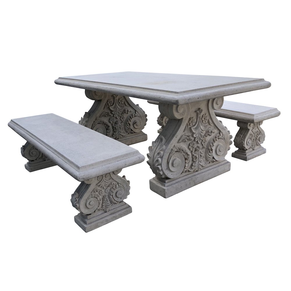 Classic Acanthus Garden Table and Bench set of 3 (KIT)