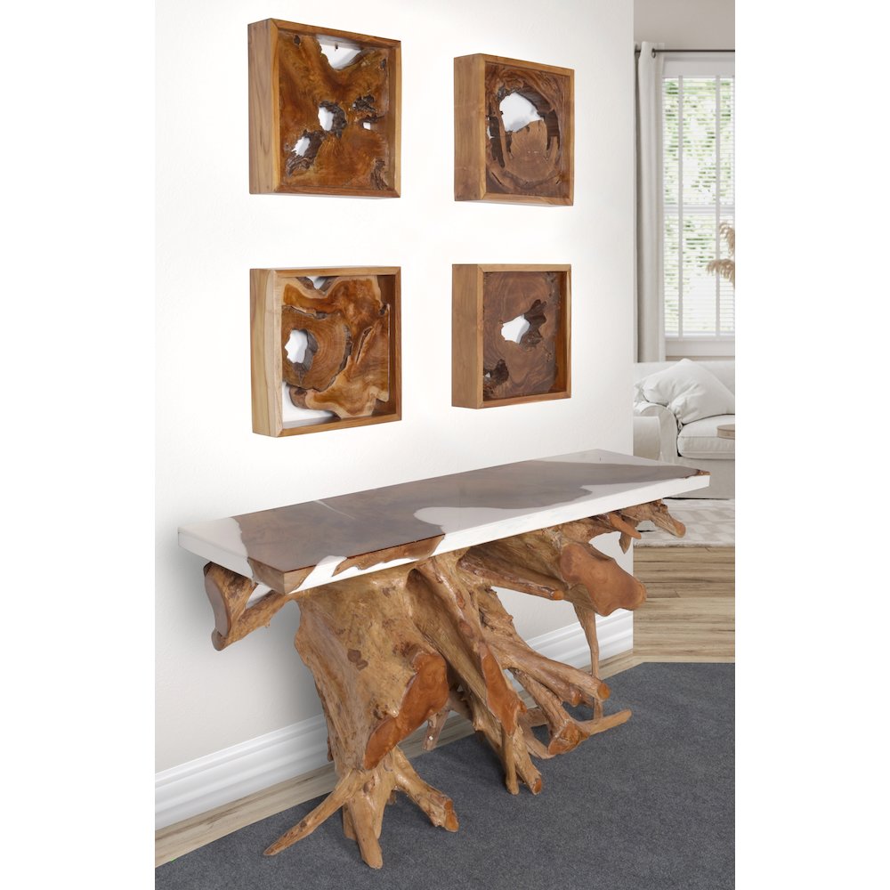 60 Inch Teak Root Console Table White Resin