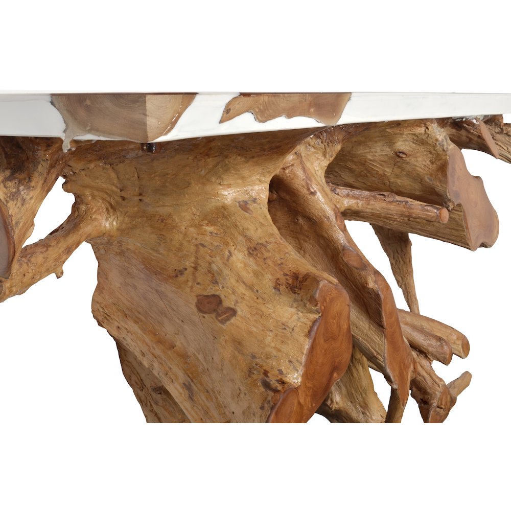 60 Inch Teak Root Console Table White Resin