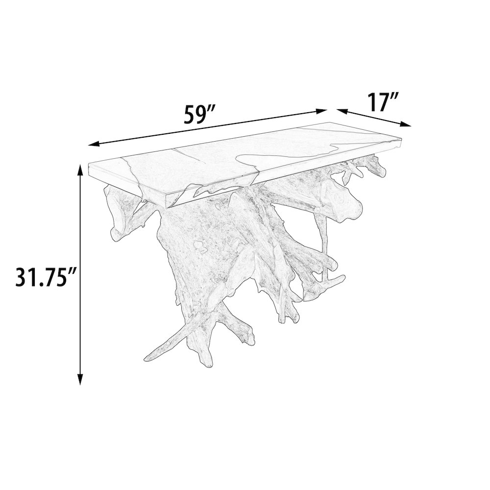 60 Inch Teak Root Console Table White Resin