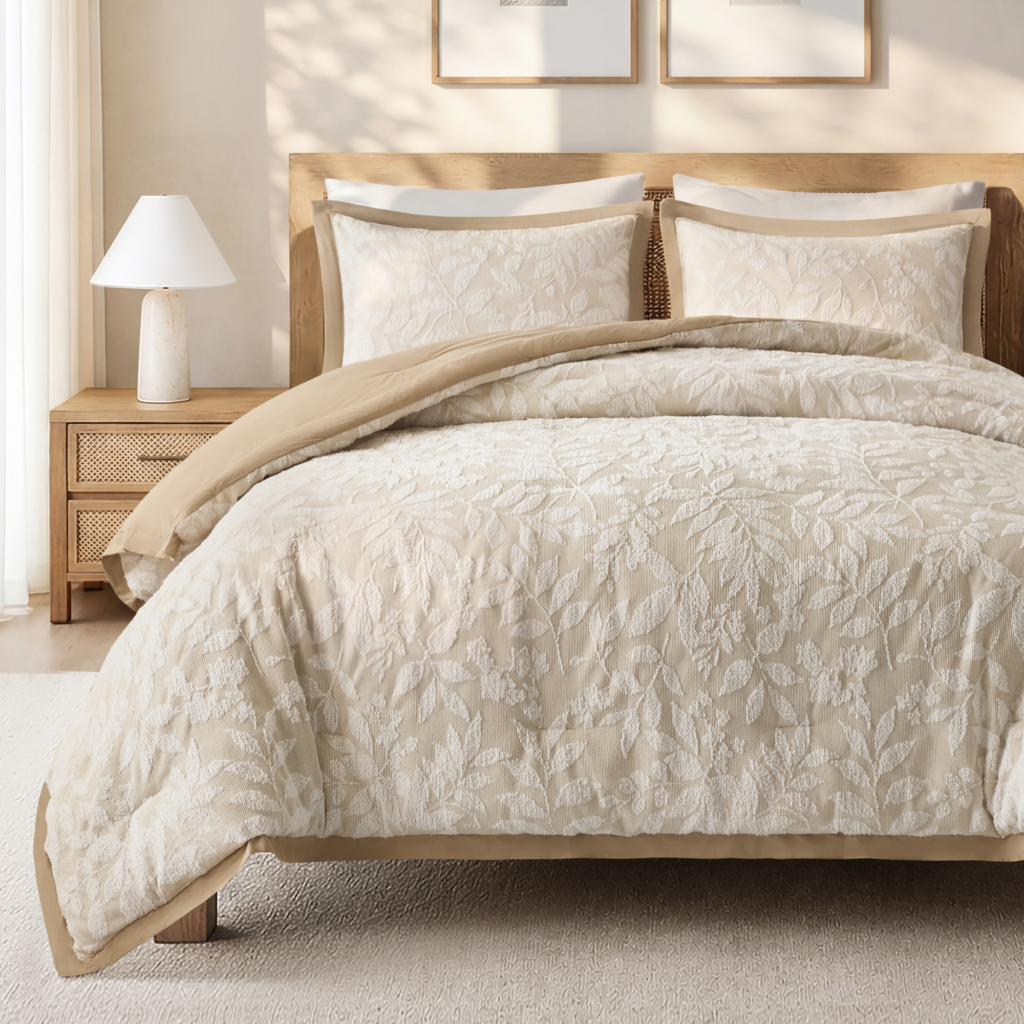 Harbor House Blue Solace Leaf 3-Piece Cotton Blend Botanical Jacquard Comforter Set