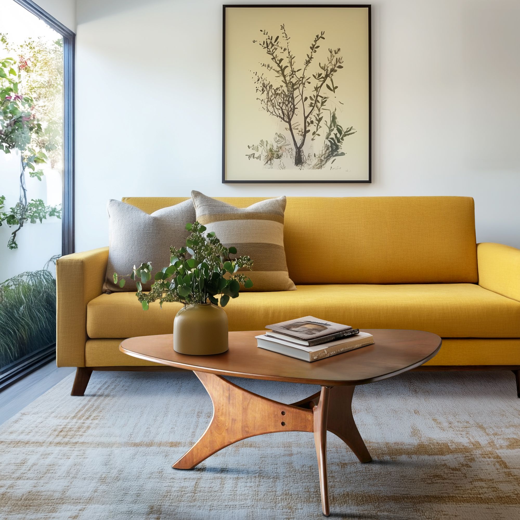 Blaze Organic Triangular Wood Coffee Table with Sculptural Base