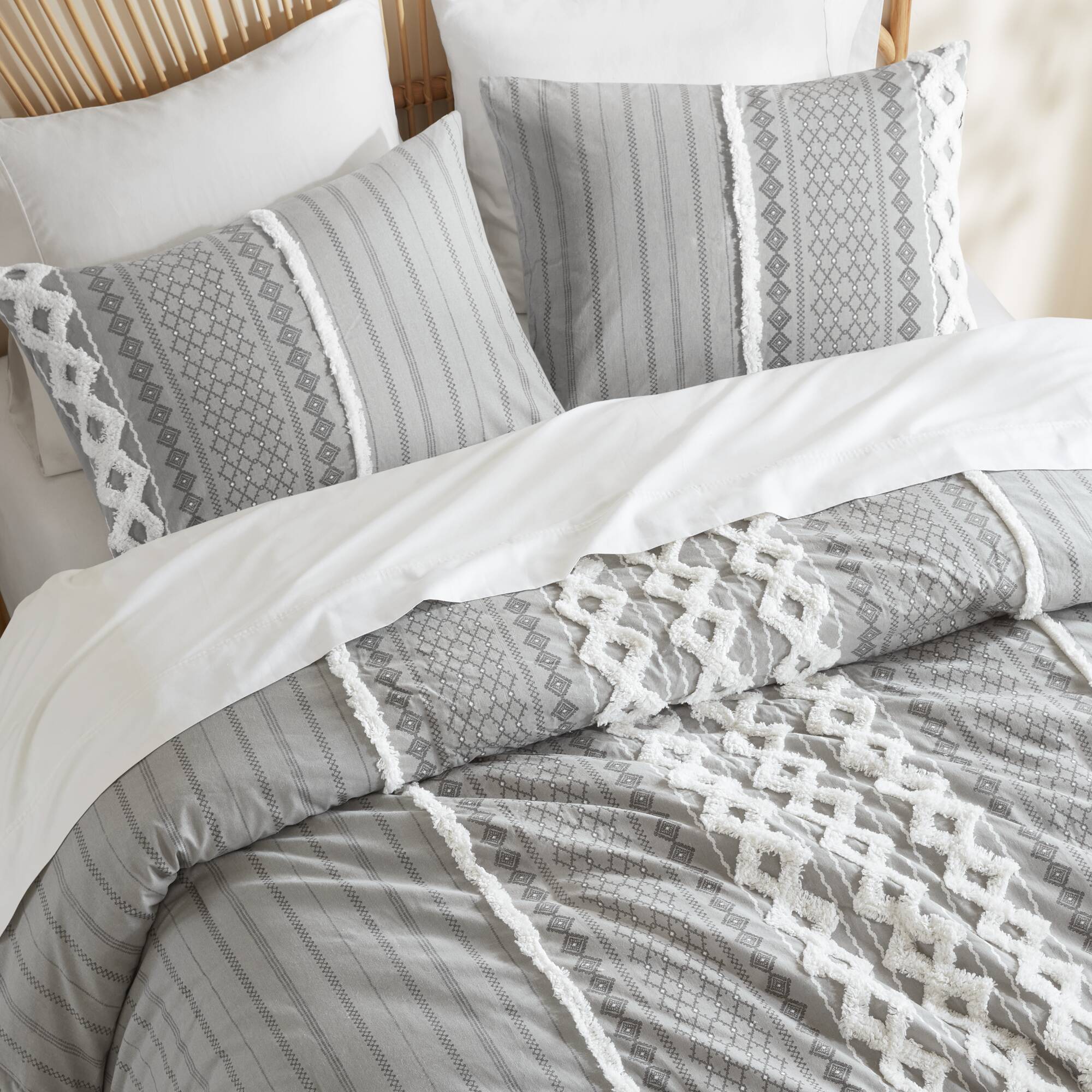Imani Cotton Printed Duvet Cover Set with Chenille