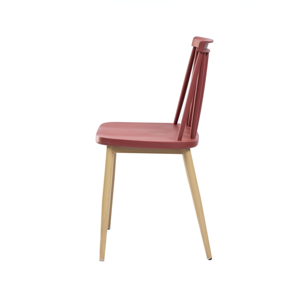 Set Of 1 Plastic Windsor Chair With Metal Legs – Red